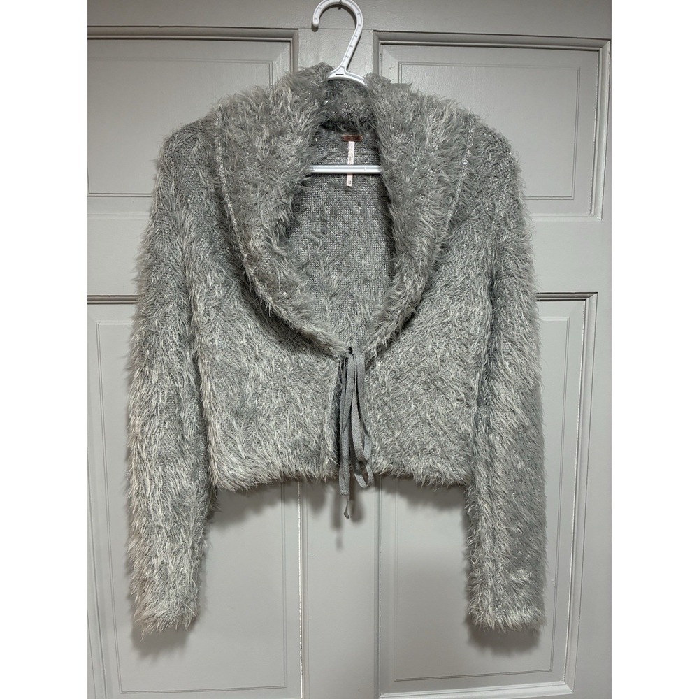 Free People Womens Cardigan Fuzzy Wrap Cropped Cardigan Size XS Gray Casual - Picture 2 of 10